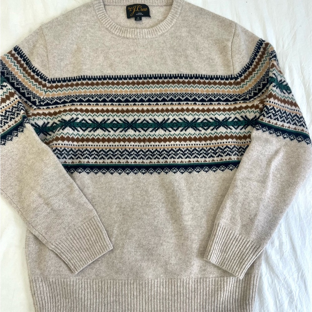 J. Crew Beige and Multicolor Crewneck Sweater